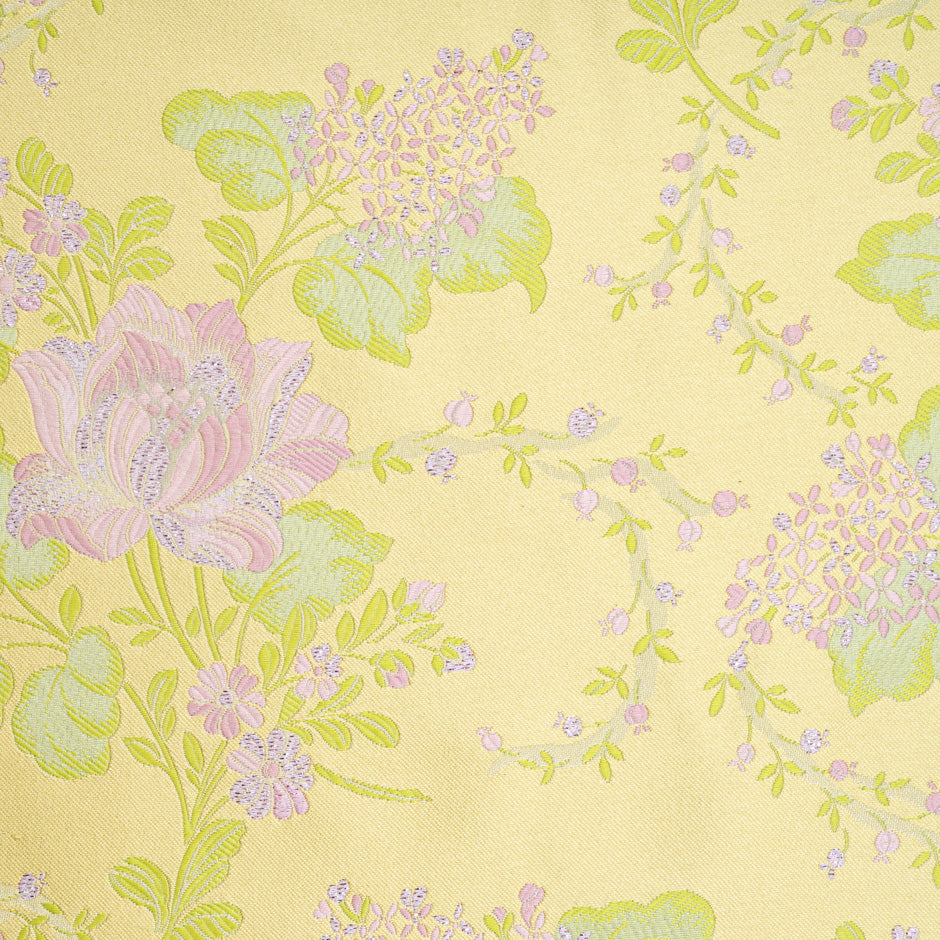 Lilac & Lavender Floral Jacquard Yellow Silk Blend Brocade