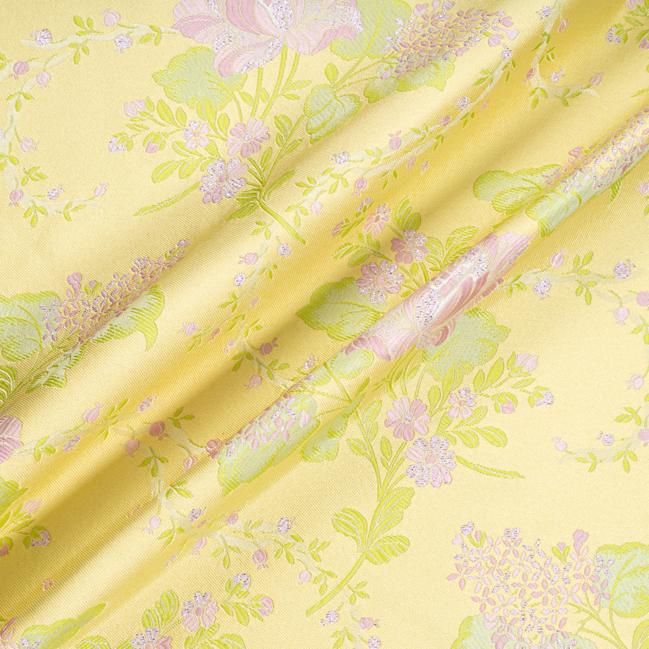 Lilac & Lavender Floral Jacquard Yellow Silk Blend Brocade