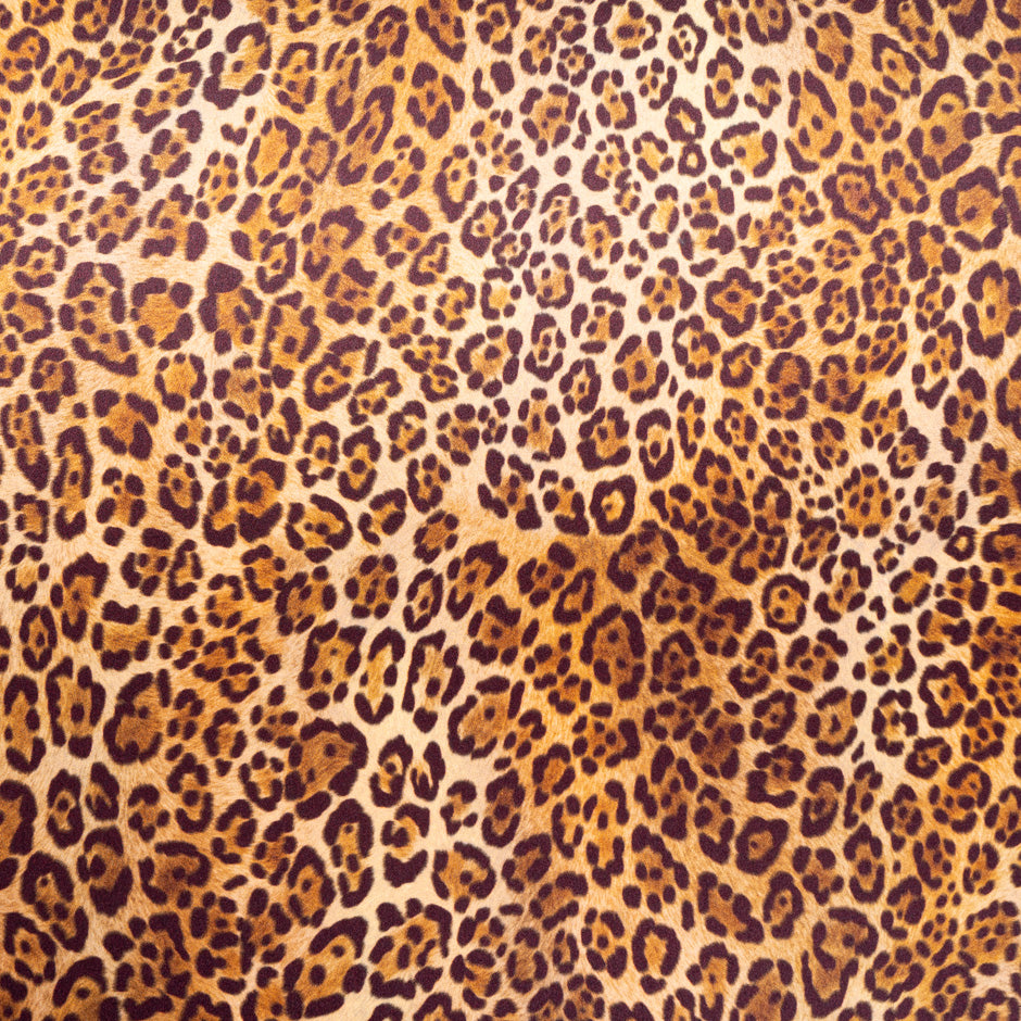 Brown Large Leopard Printed Pure Silk Satin