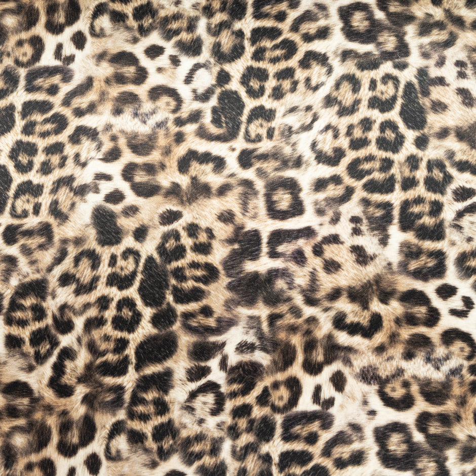 Beige & Dark Brown Leopard Printed Silk Satin