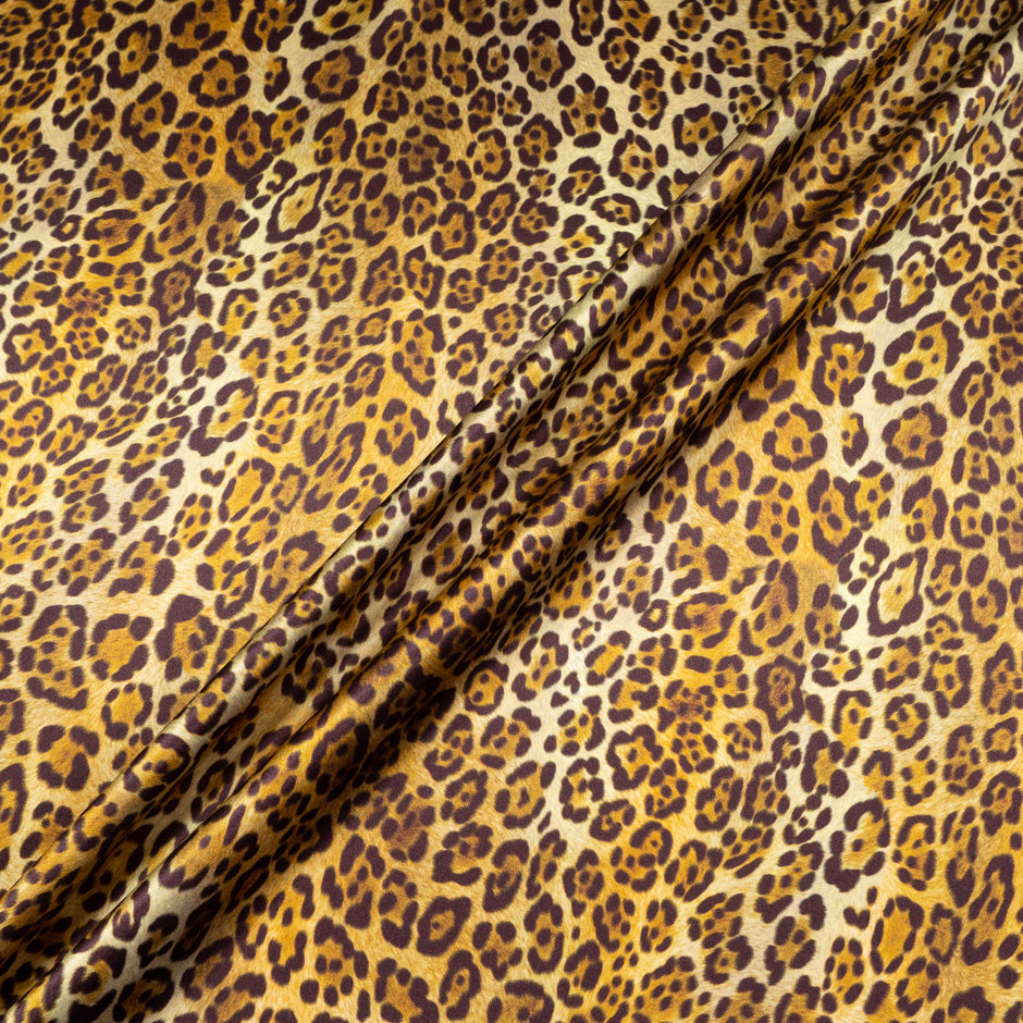 Chocolate Brown & Golden Leopard Printed Silk Satin