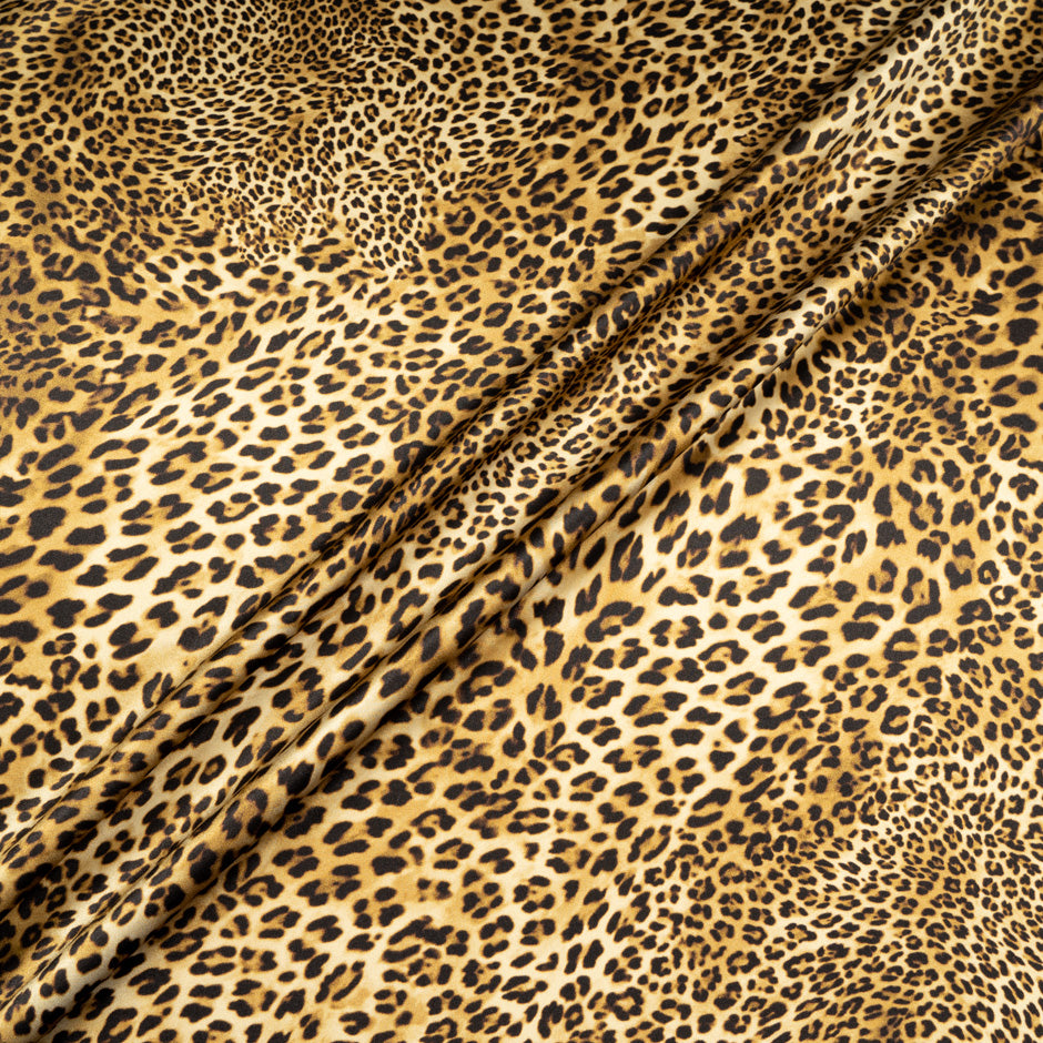 Golden Brown Leopard Printed Pure Silk Satin