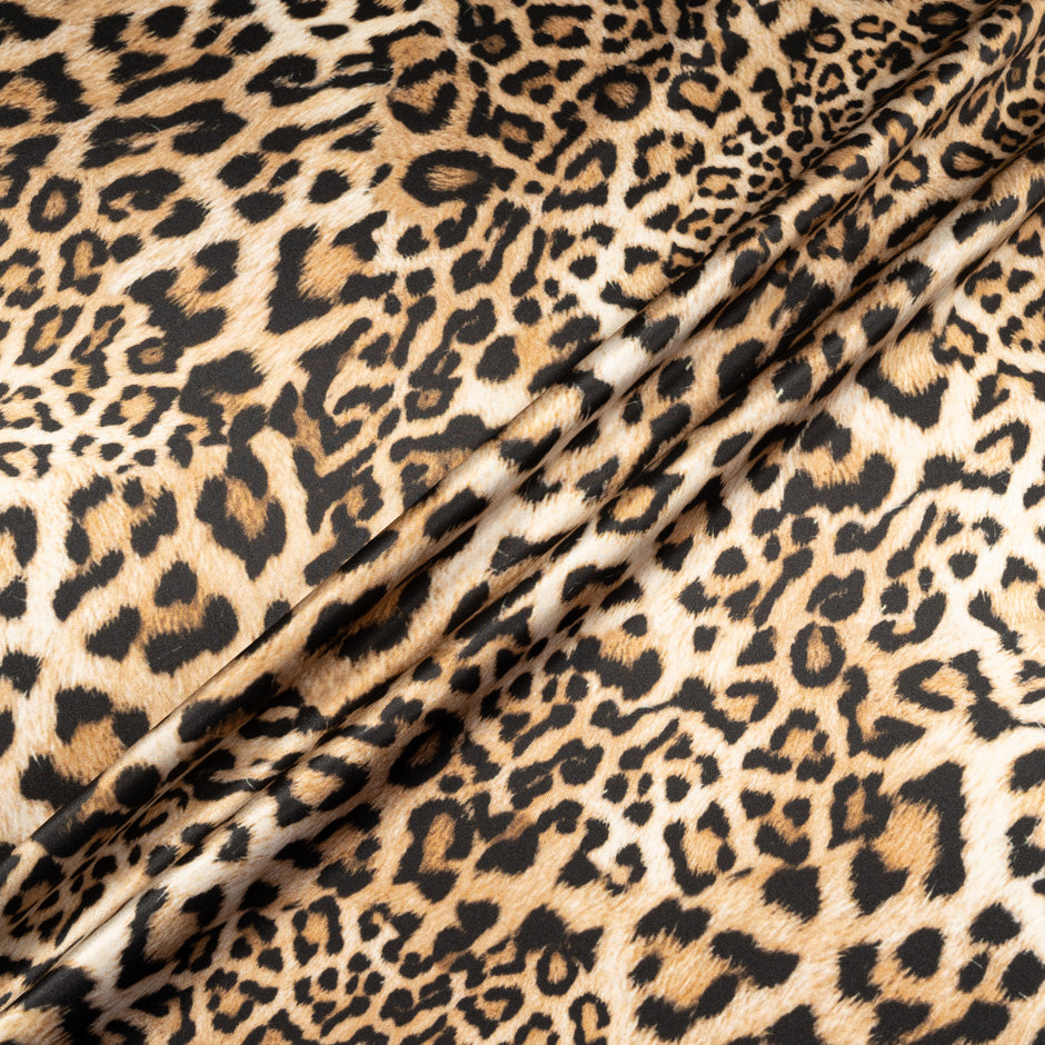 Camel & Black Leopard Printed Pure Silk Satin