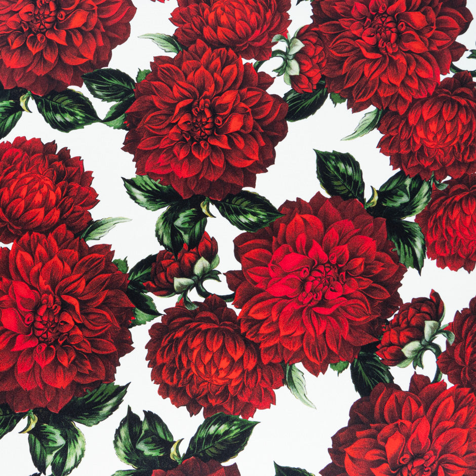 Red Floral Printed White Silk Marocain Crêpe (A 2.30m Piece)