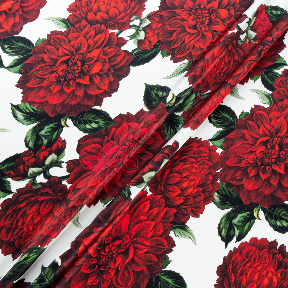 Red Floral Printed White Silk Marocain Crêpe (A 2.30m Piece)