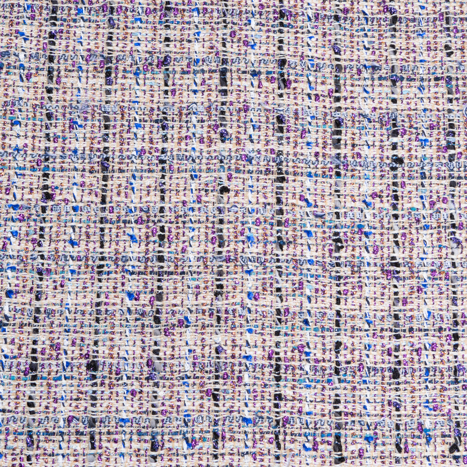 Blue & Purple Metallic Cotton Blend Bouclé