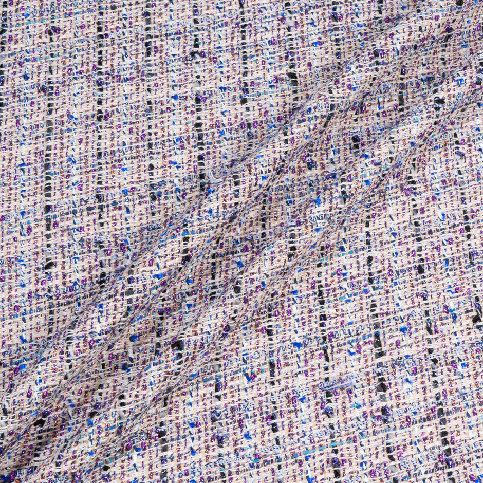 Blue & Purple Metallic Cotton Blend Bouclé