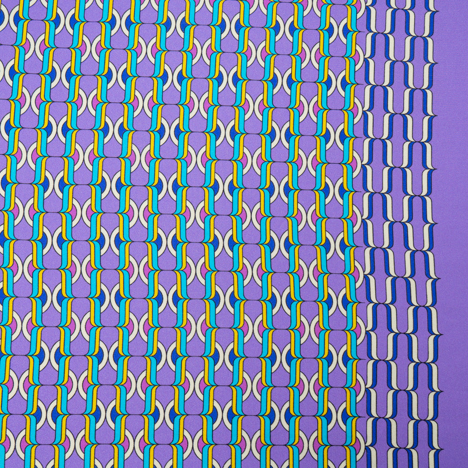 Blue, Yellow & Lavender Geo Link Printed Silk Twill (A 3m Piece)