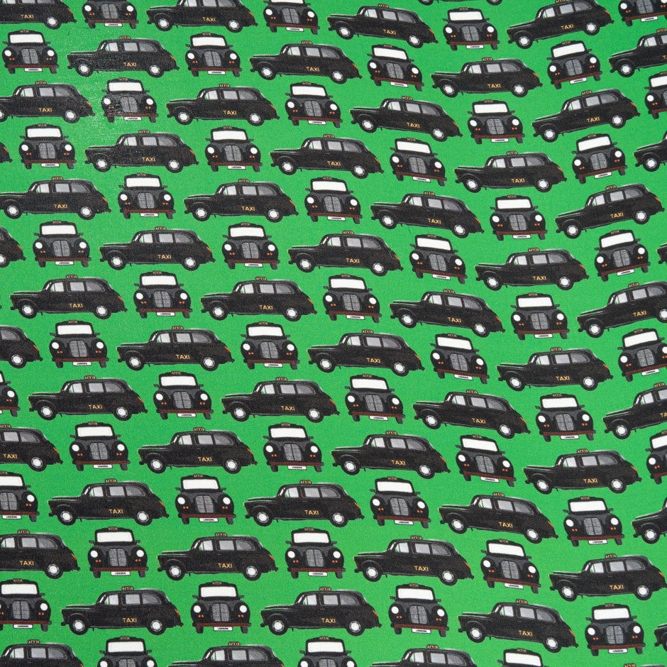 Black Taxi Cab Printed Emerald Green Silk Crêpe de Chine