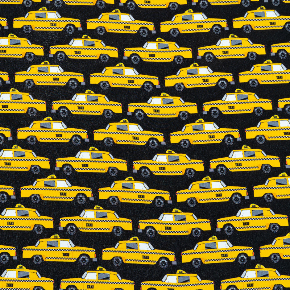 Yellow Taxi Cab Printed Black Silk Crêpe de Chine