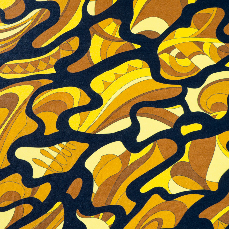 Mustard Yellow & Black Abstract Printed Silk Blend Jersey