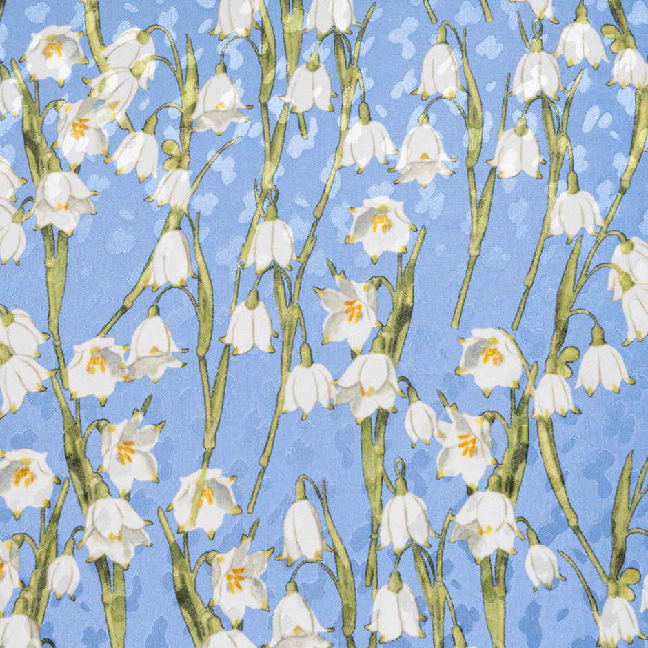 White Snow Drop Sky Blue Silk Jacquard