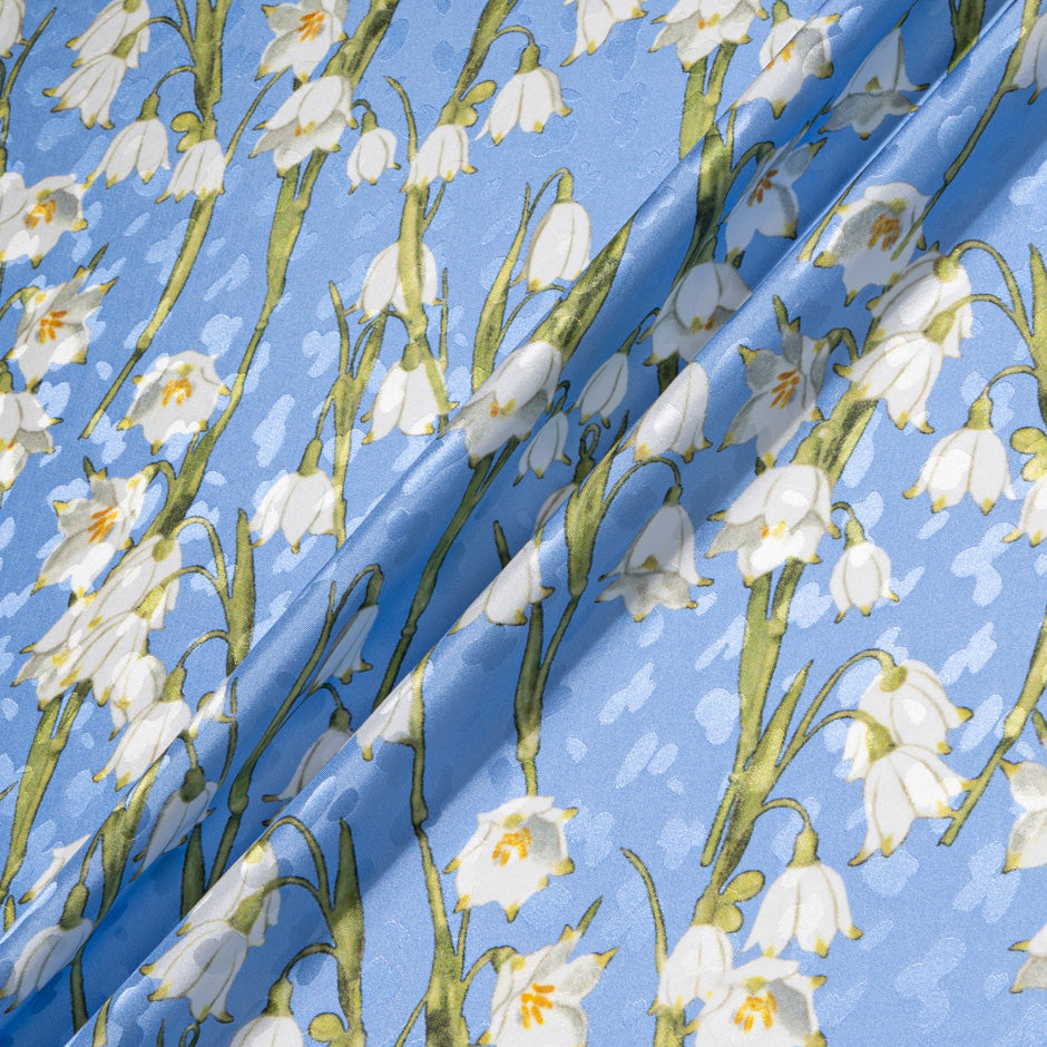 White Snow Drop Sky Blue Silk Jacquard