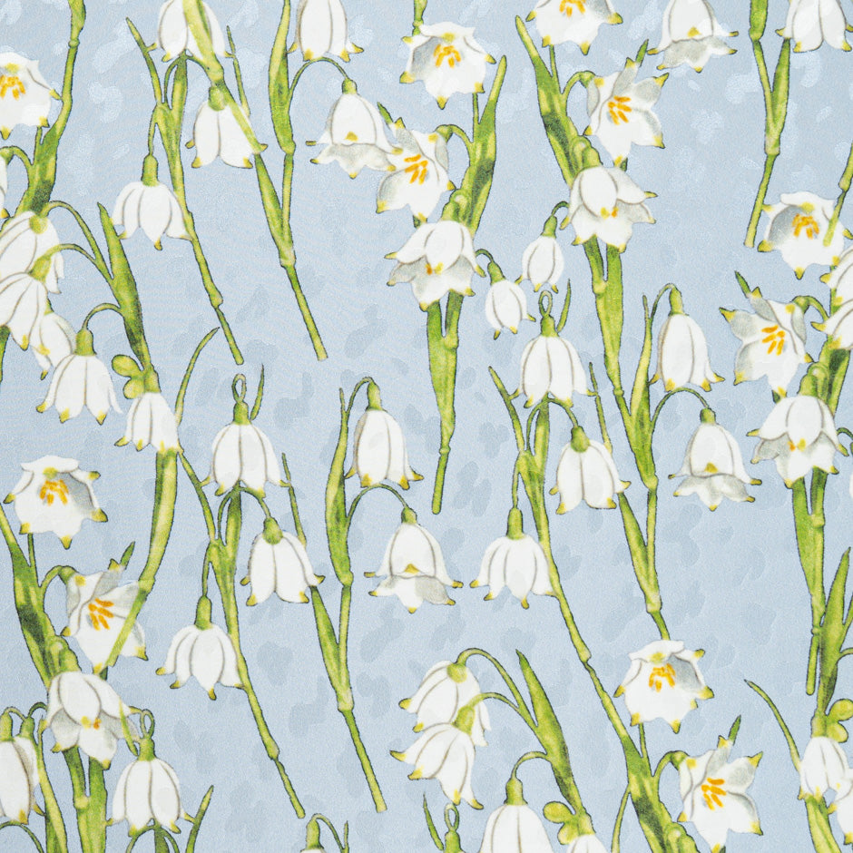 White Snow Drop Printed Baby Blue Silk Jacquard