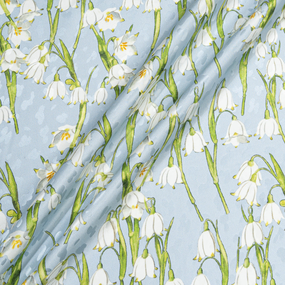 White Snow Drop Printed Baby Blue Silk Jacquard