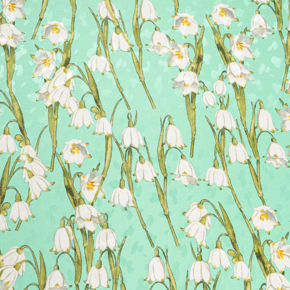 White Snow Drop Printed Mint Green Silk Jacquard