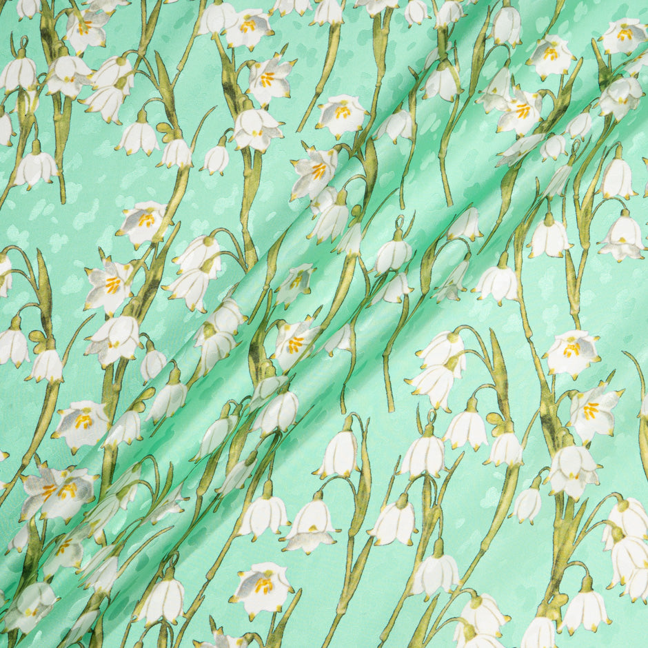 White Snow Drop Printed Mint Green Silk Jacquard