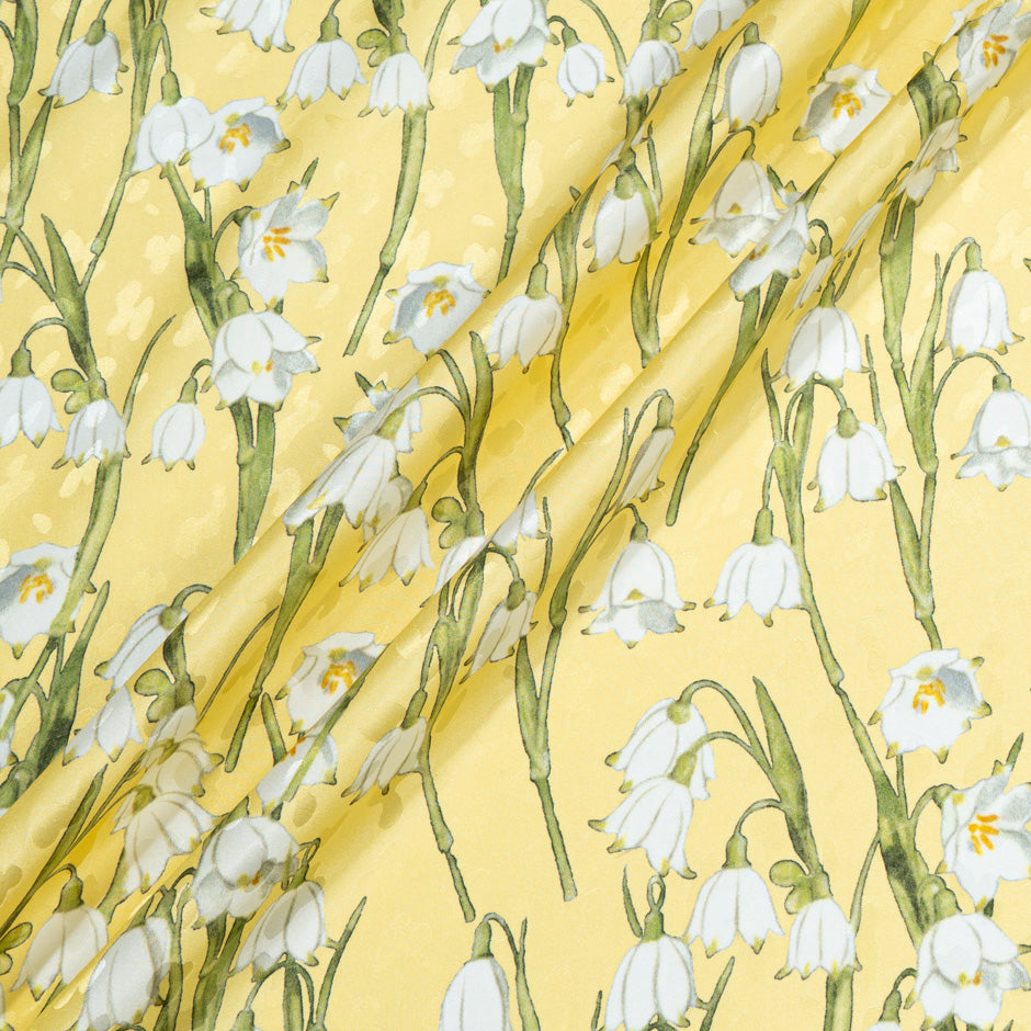 White Snow Drop Printed Yellow Silk Jacquard