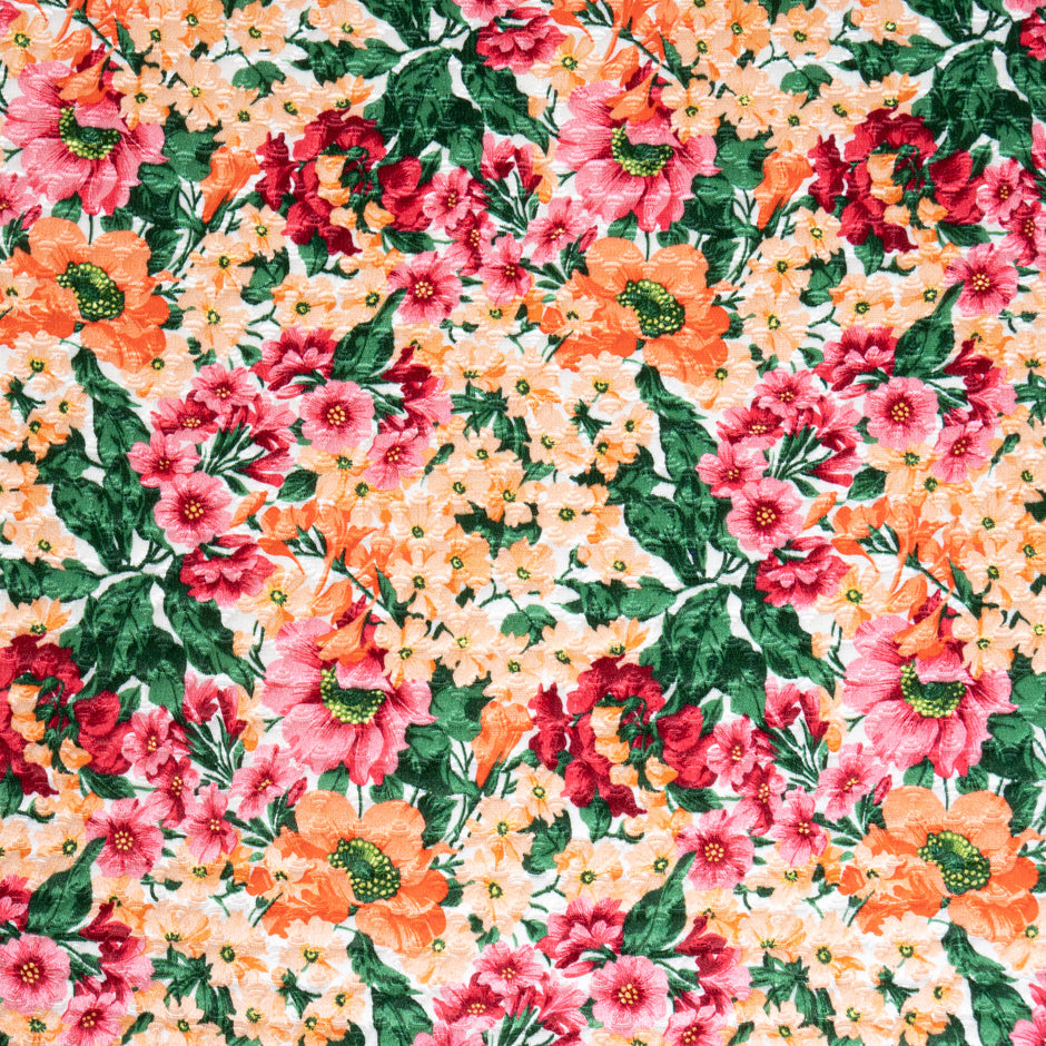 Pink & Peach Floral Printed Cotton Blend Cloqué