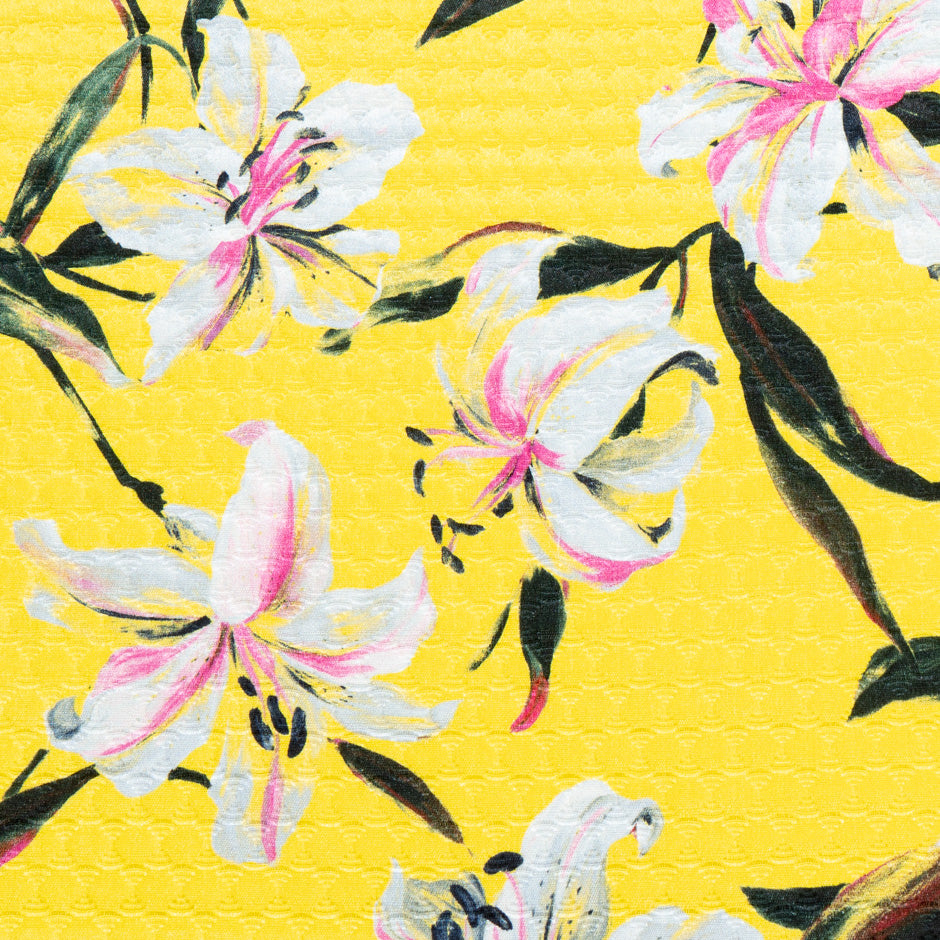 Lily Printed Canary Yellow Silk & Cotton Blend Cloqué