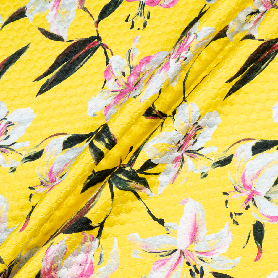 Lily Printed Canary Yellow Silk & Cotton Blend Cloqué