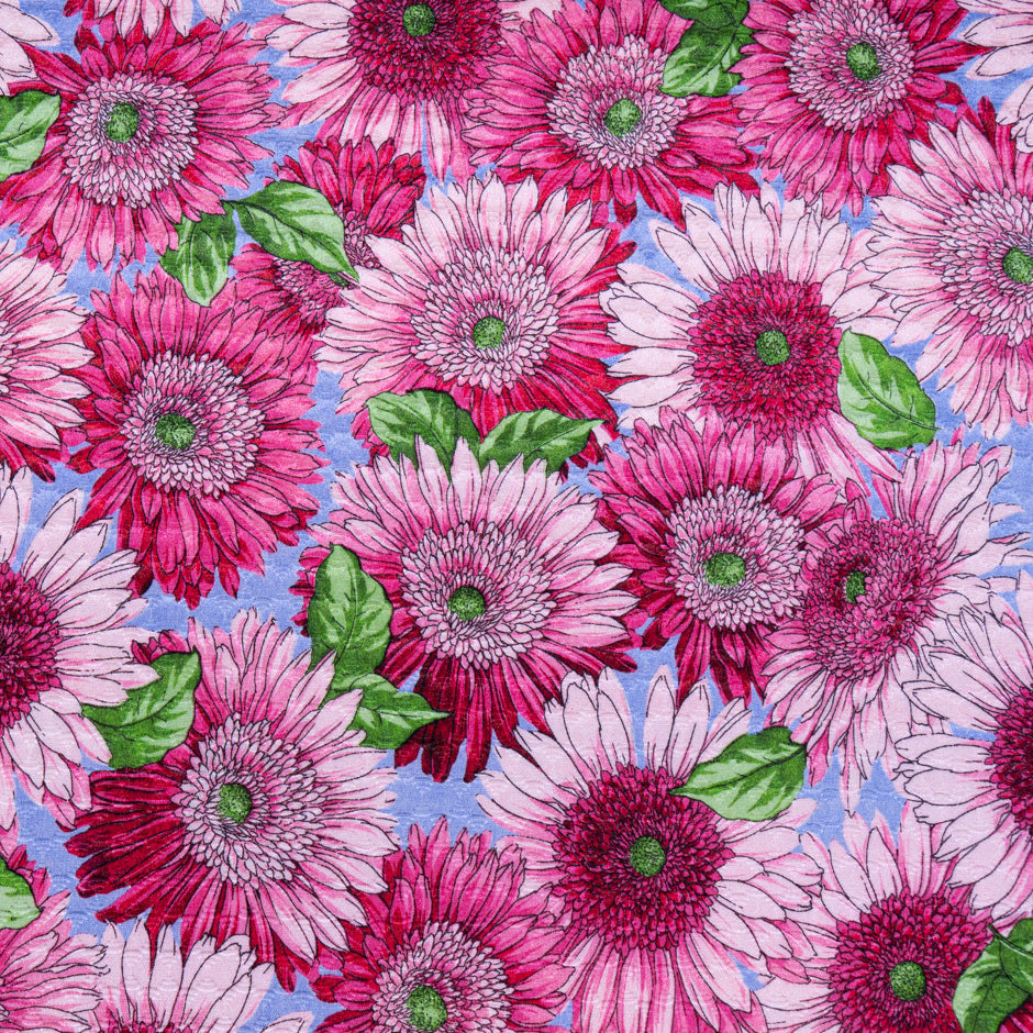 Bold Pink Floral Printed Cotton Blend Cloqué