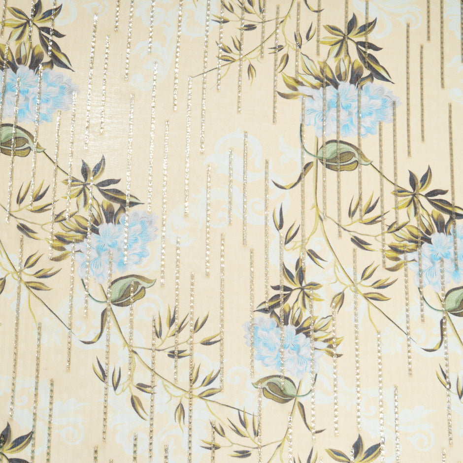 Blue Floral Printed Vanilla Yellow Silk Georgette