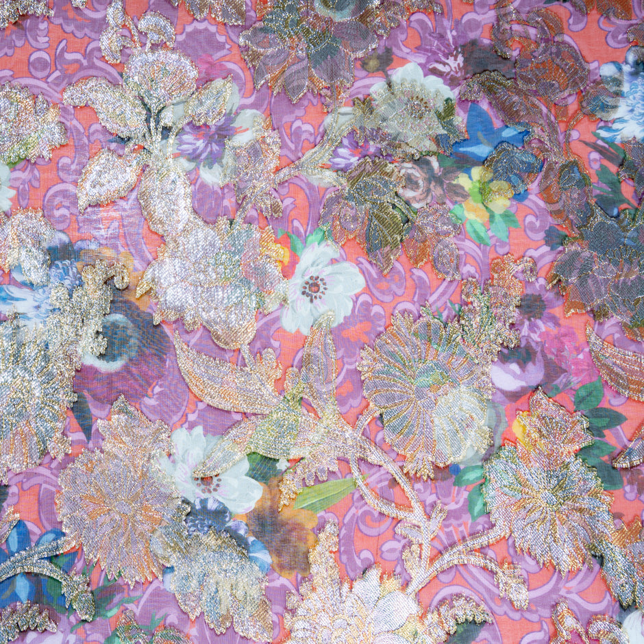 Multi-Coloured Silk Georgette Metallic Floral Jacquard (A 2.20m Piece)