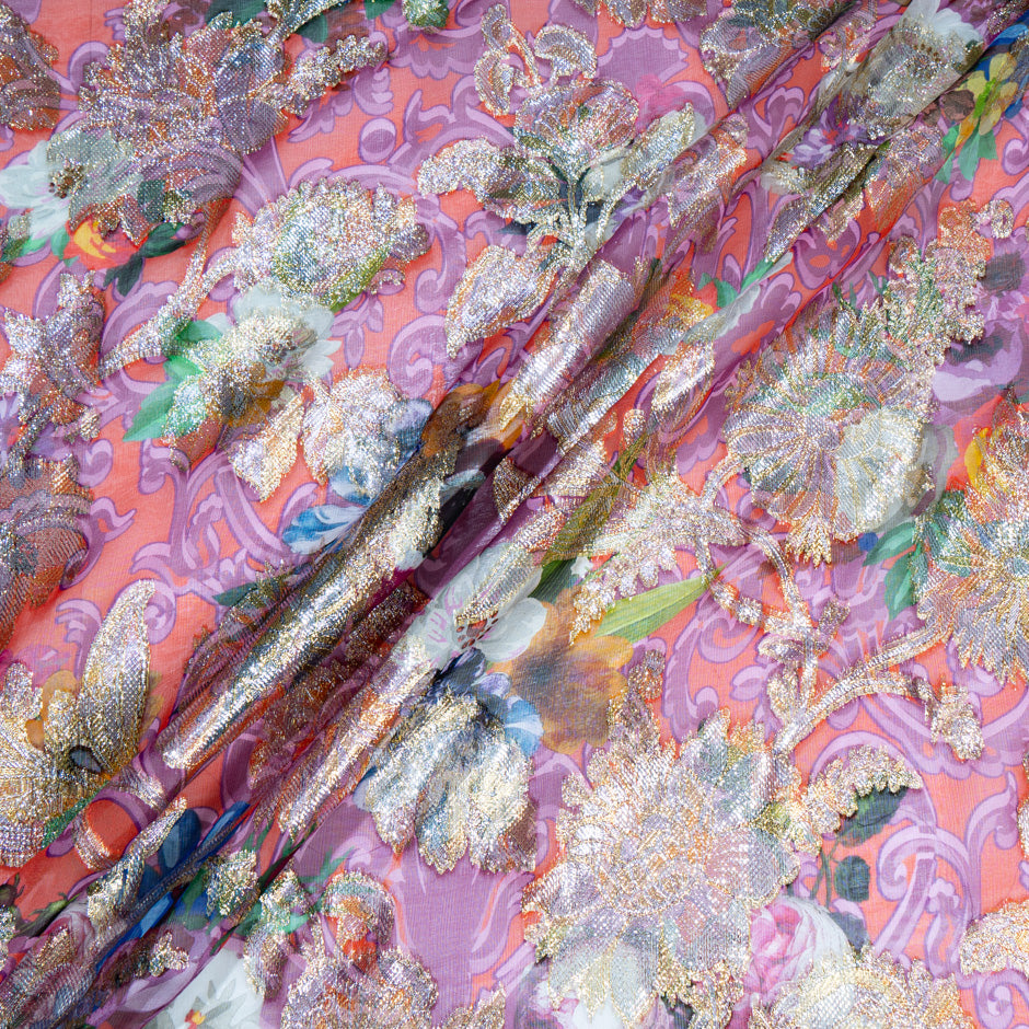 Multi-Coloured Silk Georgette Metallic Floral Jacquard (A 2.20m Piece)