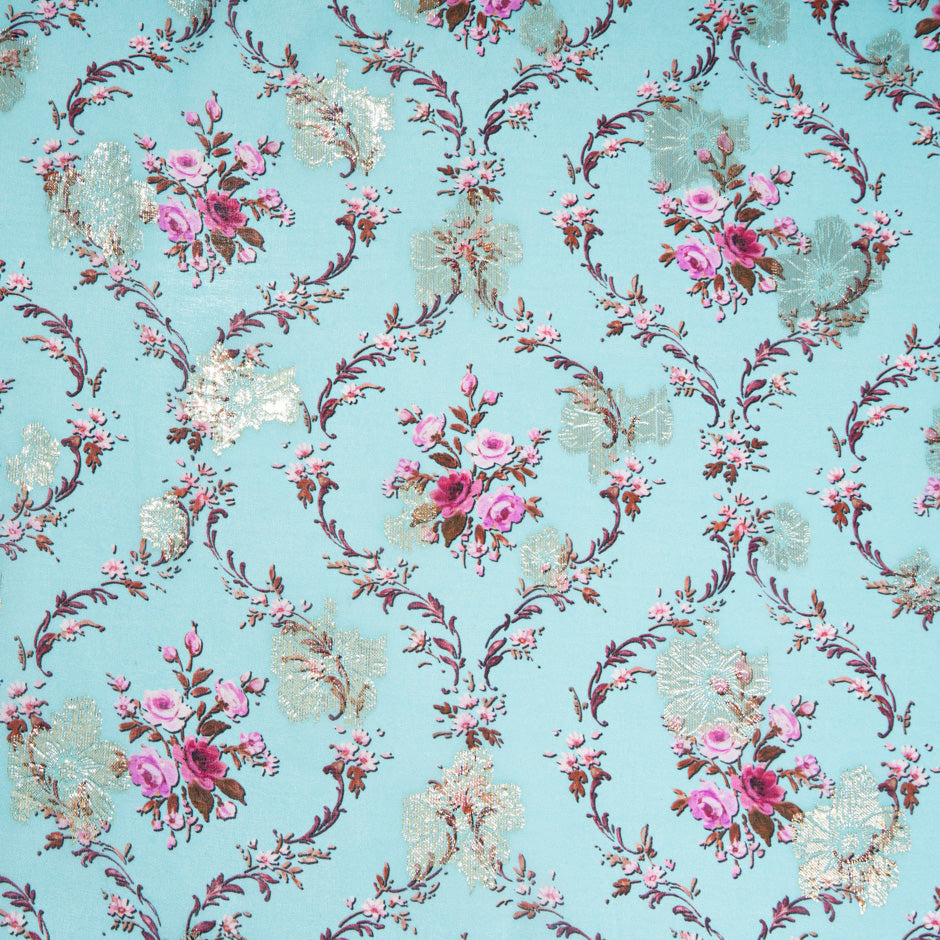 Pink Floral Printed Sky Blue Pure Silk Georgette