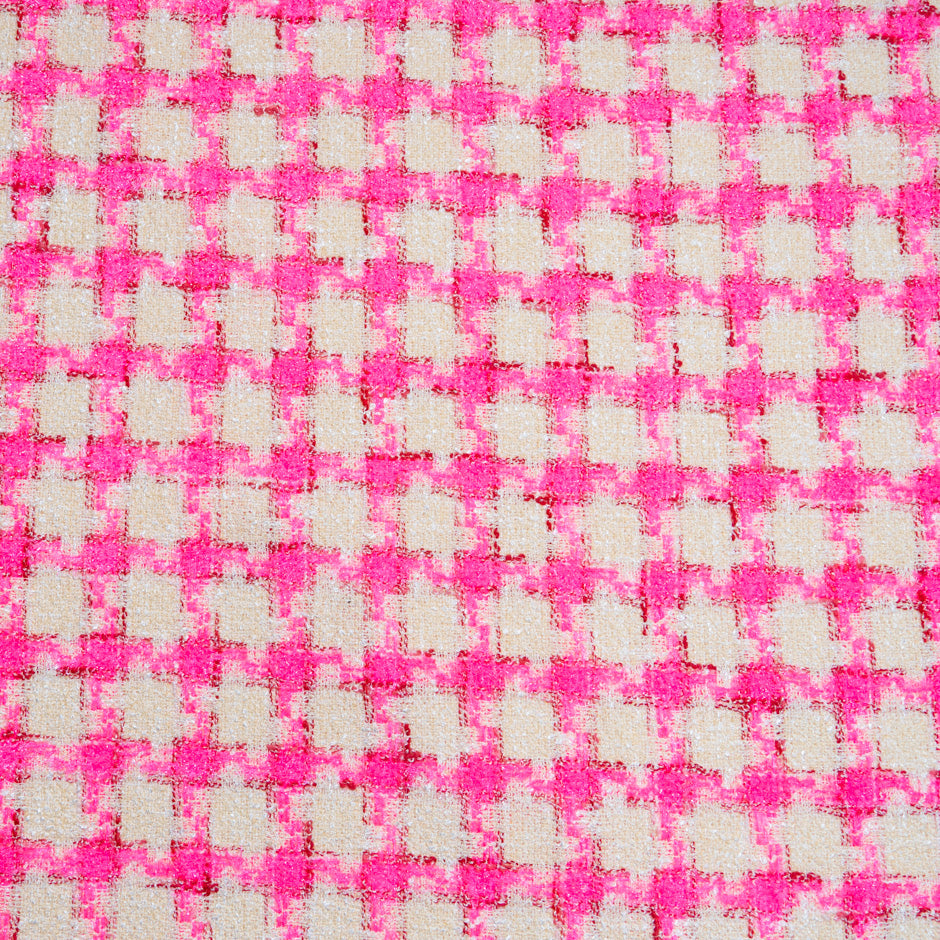 Fluorescent Pink & Ivory Metallic Dogtooth Bouclé