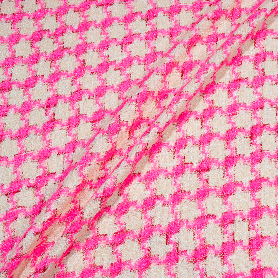 Fluorescent Pink & Ivory Metallic Dogtooth Bouclé