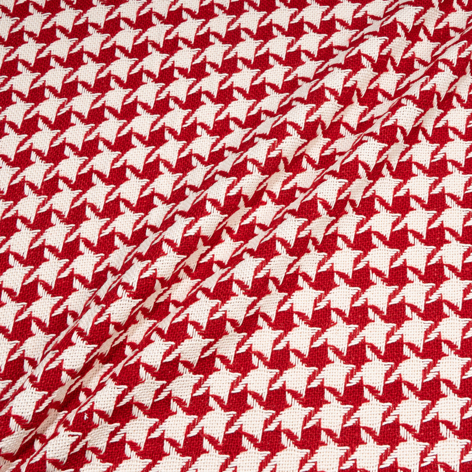 Deep Red & Cream Houndstooth Wool/Cotton Blend Bouclé