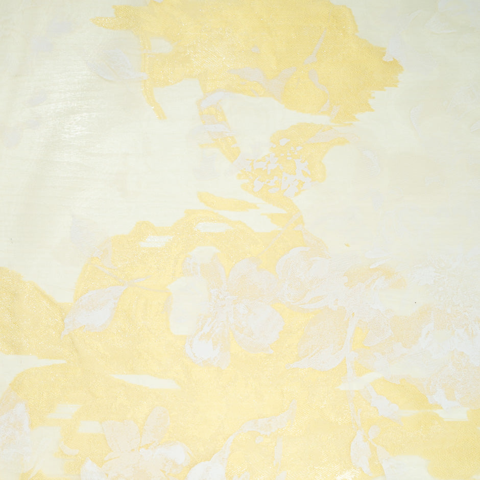 Pastel Yellow Floral Laminated Printed Organza