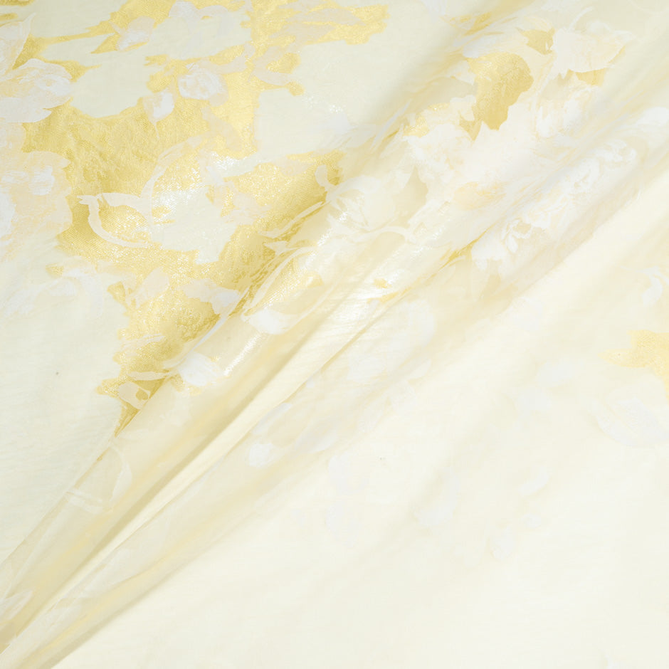 Painterly Hills Printed Silk Organza with Speckly Foil Print - Tan  Mist/Ivory/Gold