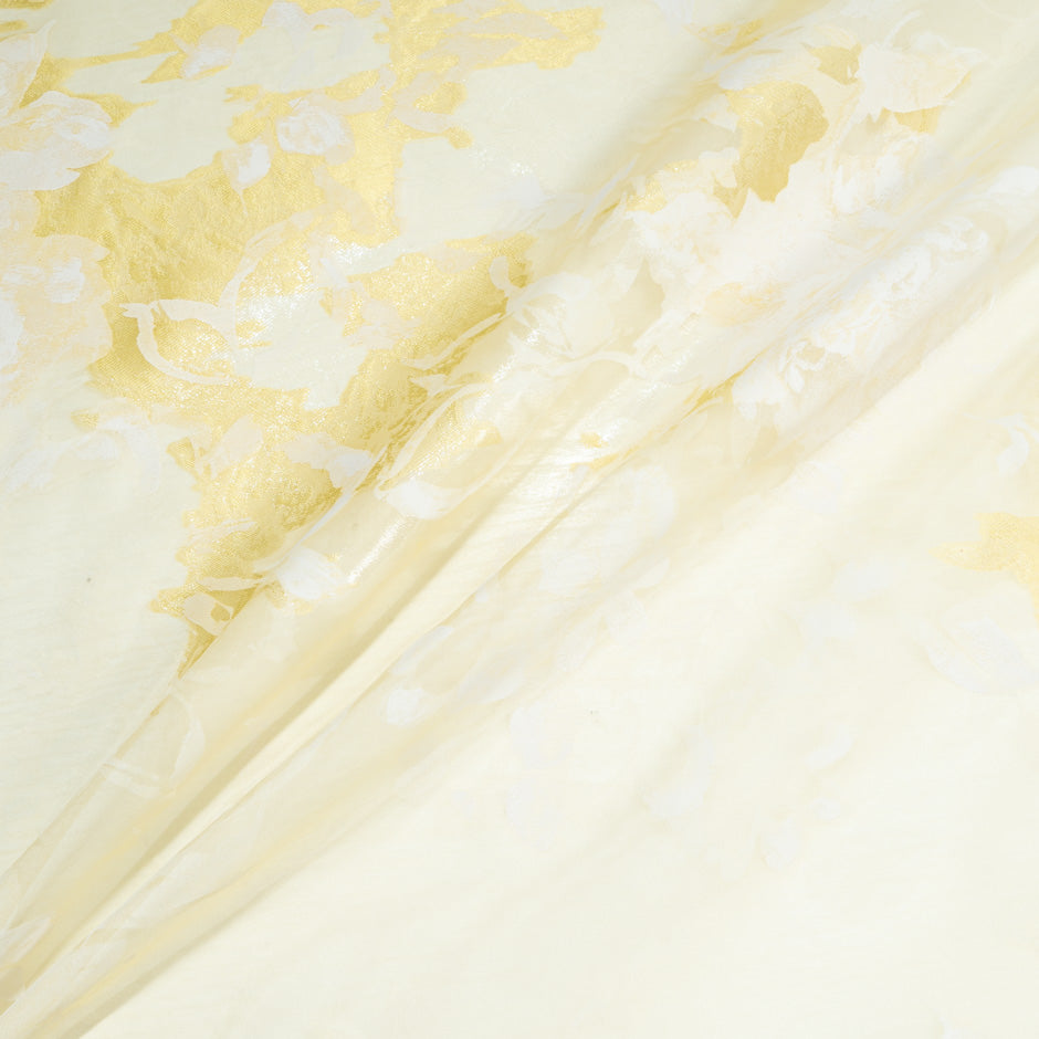 Pastel Yellow Floral Laminated Printed Organza