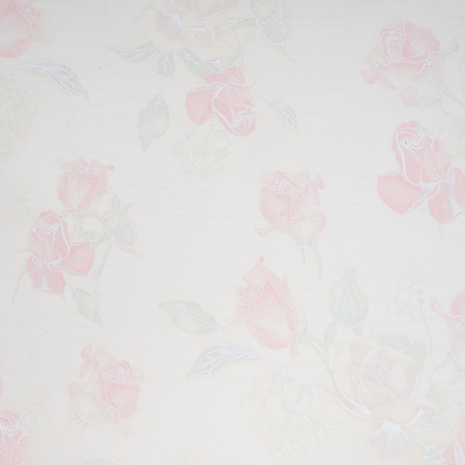 Baby Pink Rose Vision Printed White Double Silk Organza