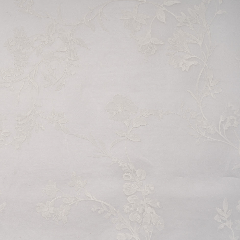 White Floral Printed Pure Silk Organza