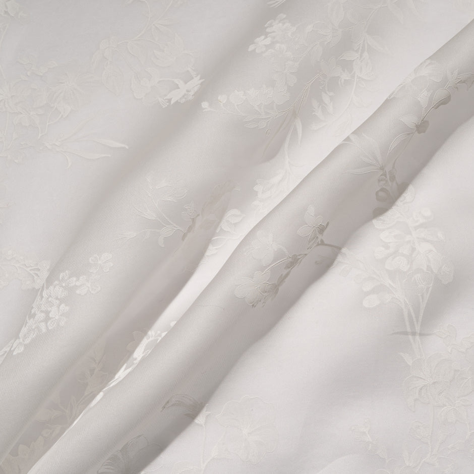 White Floral Printed Pure Silk Organza