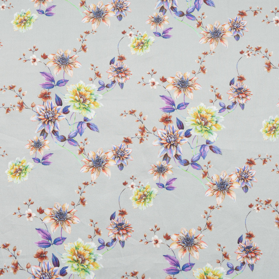 Floral Printed Pale Grey Luxury Cotton (A 1.75m Piece)