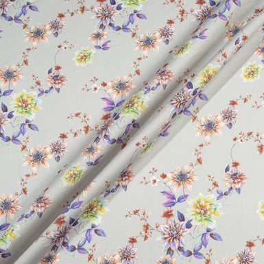 Floral Printed Pale Grey Luxury Cotton (A 1.75m Piece)