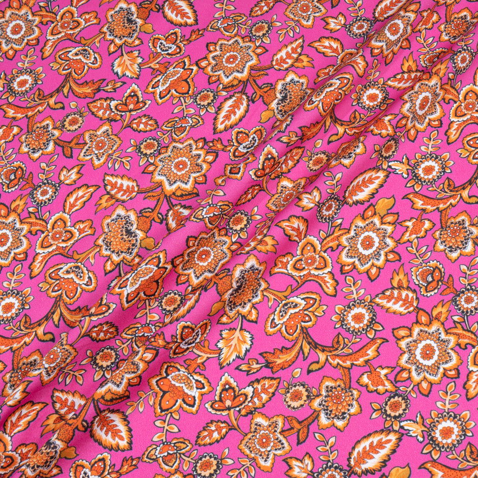 Orange Floral Printed Fuchsia Pink Luxury Cotton