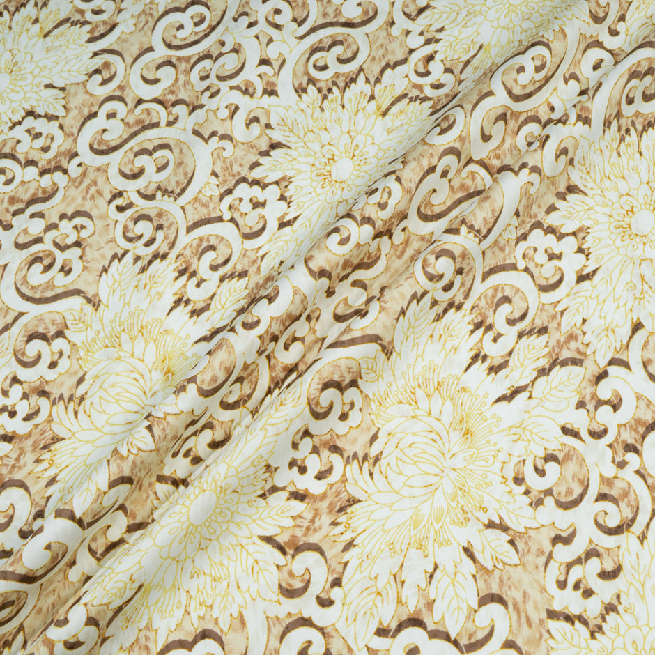 Yellow & Beige Floral Vision Printed Luxury Cotton