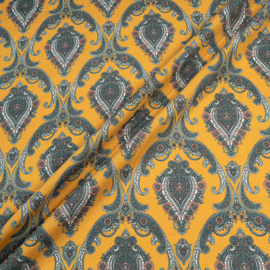 Grey Geometric Printed Mustard Yellow Pure Cotton