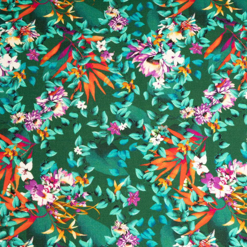 Floral Printed Green Pure Merino Wool (A 2.30m Piece)