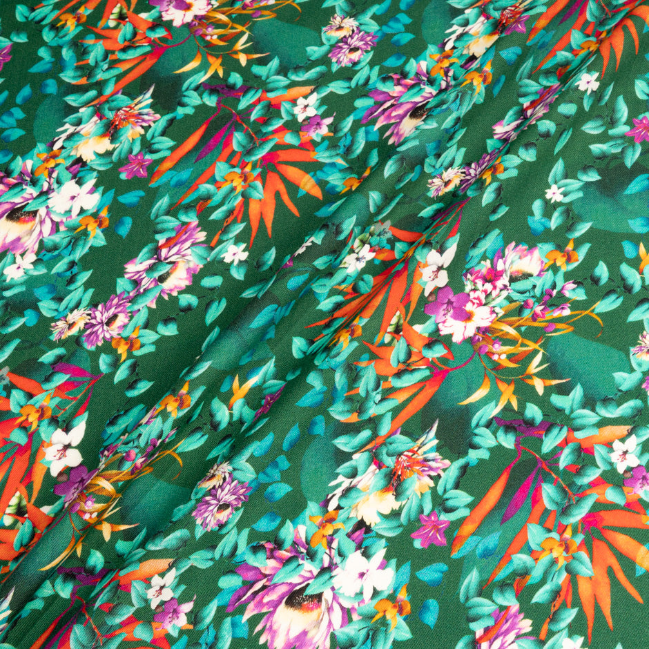 Floral Printed Green Pure Merino Wool (A 2.30m Piece)