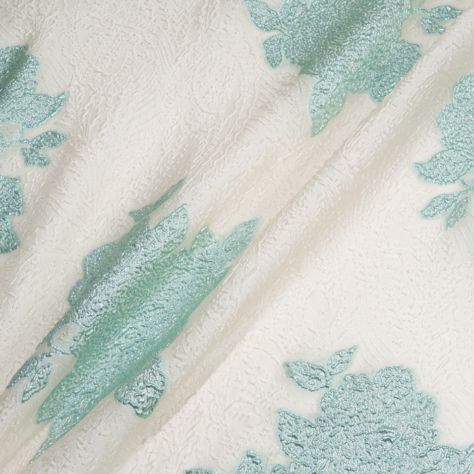 Metallic Aqua Floral Jacquard Organza