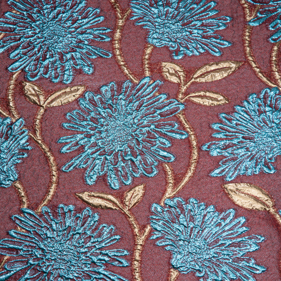 Turquoise & Gold Metallic Jacquard Maroon Organza