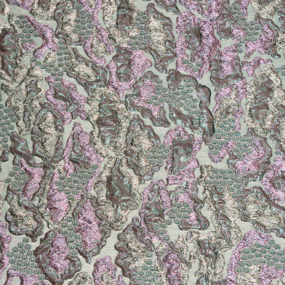 Khaki & Pink Abstract Metallic Cloqué