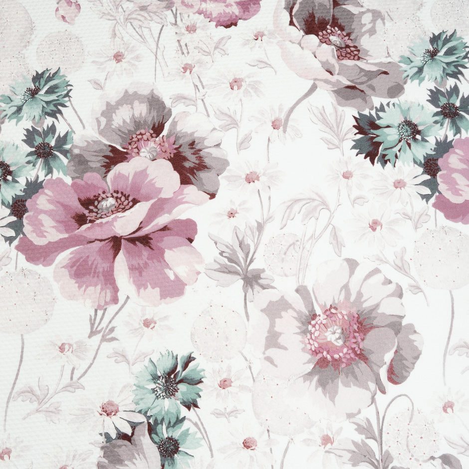 Antique Pink Floral Printed Ivory Cotton Piqué